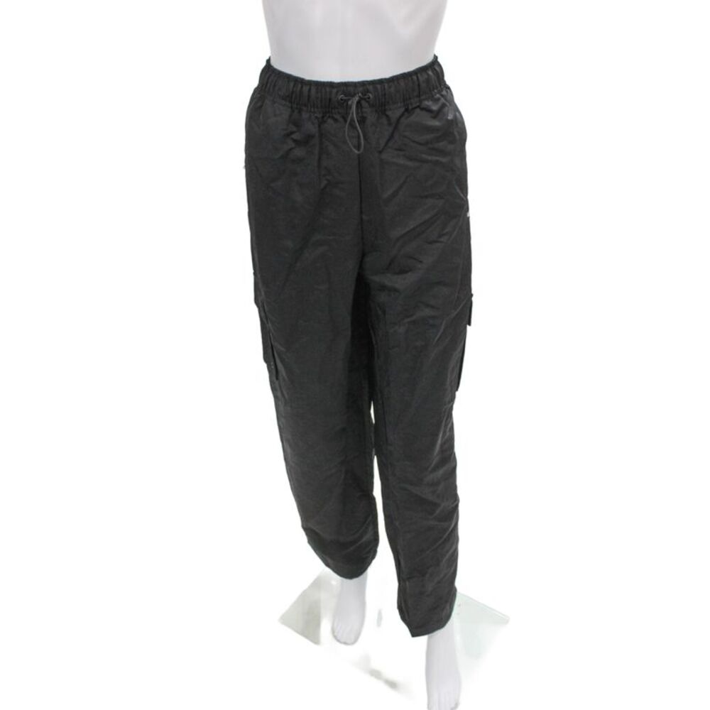 Running Bare Unisex Cargo Windbreaker Pants Black Nylon Drawstring Size 12